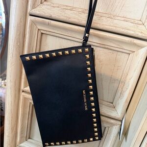 Michael Kors Black Wristlet with Gold Studs